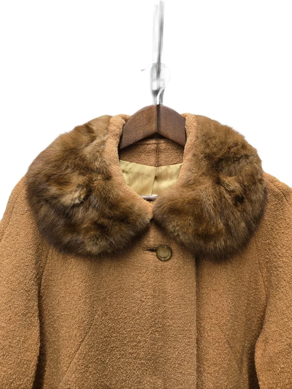 Vintage 1950s -60s Bouclé Overcoat with Mink Collar